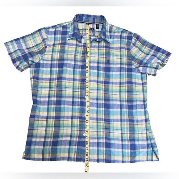 IZOD Men's LG Classic Plaid Button Down Short Sleeve Shirt Casual Linen Blend - Picture 3 of 9